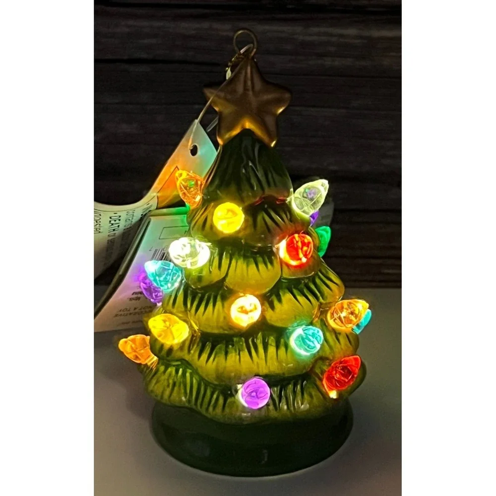 Target Wondershop Lit Green Ceramic Retro Christmas Tree Lighted Ornament ~ New
